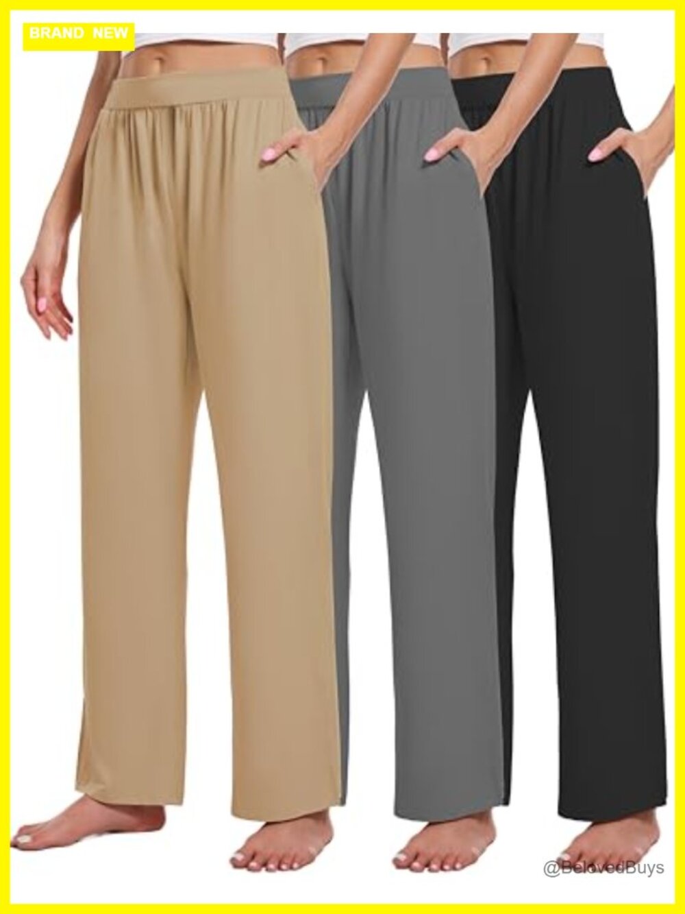 3 Pack Women's Wide Leg Lounge Pants with Pockets Stretchy Yoga Sweatpants